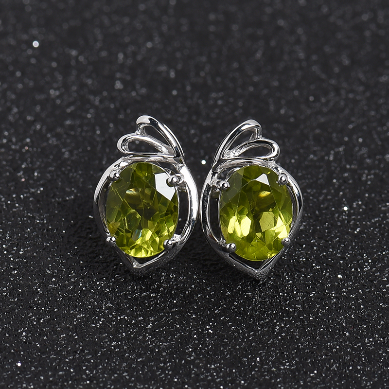 18K白金镶橄榄石耳坠 - 红掌柜