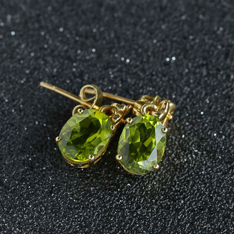 天然K金镶橄榄石耳坠 - 红掌柜