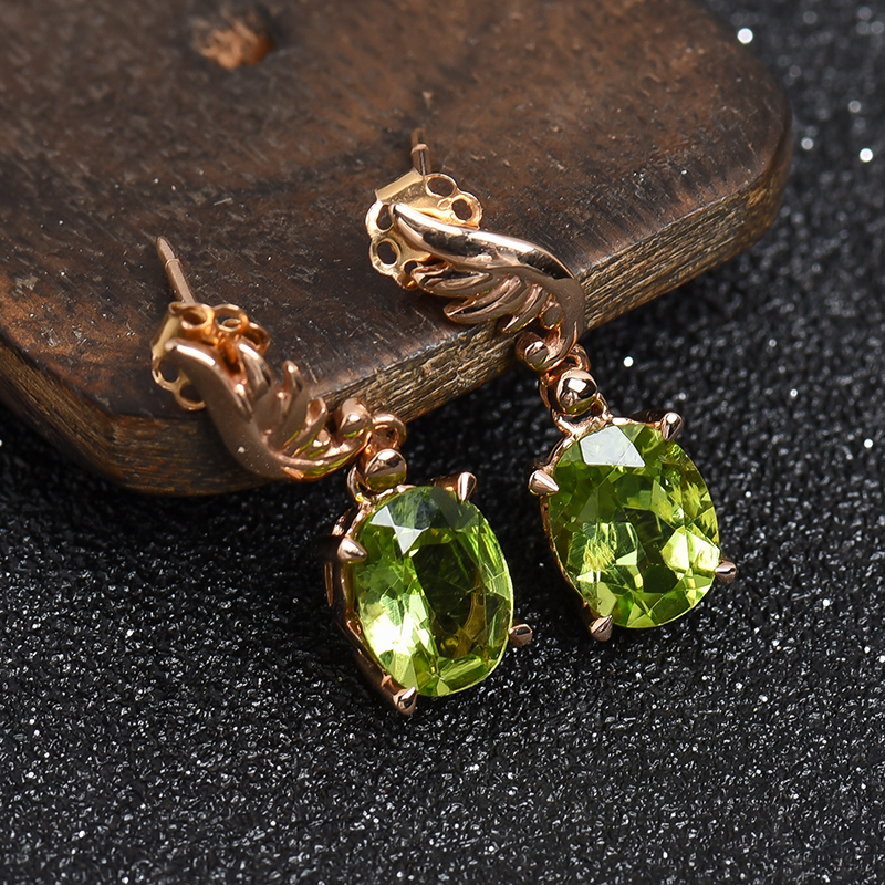 天然18K金镶橄榄石耳坠 - 红掌柜