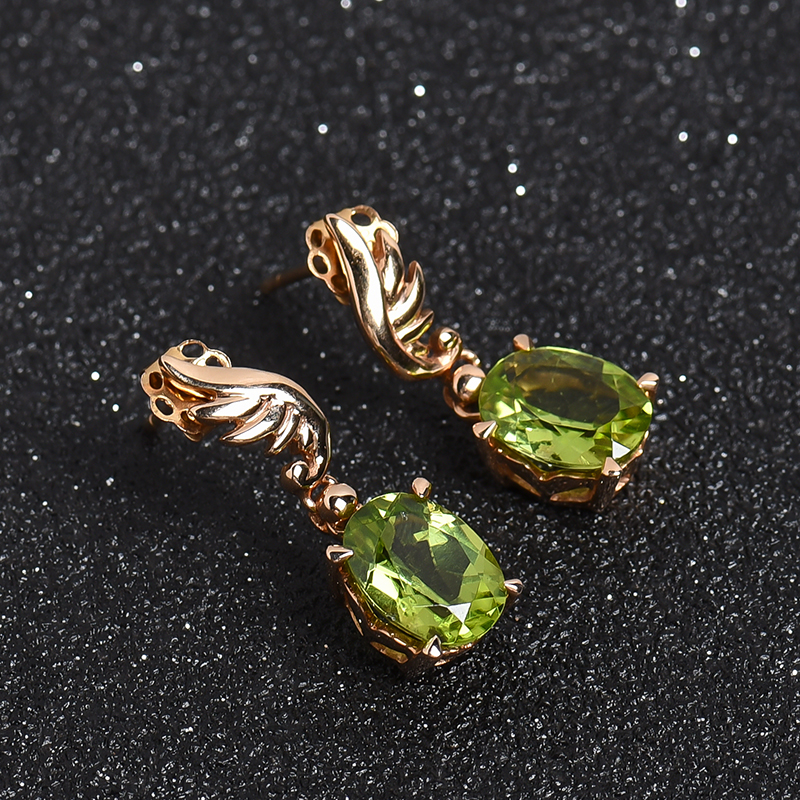 K金镶橄榄石耳坠 - 红掌柜