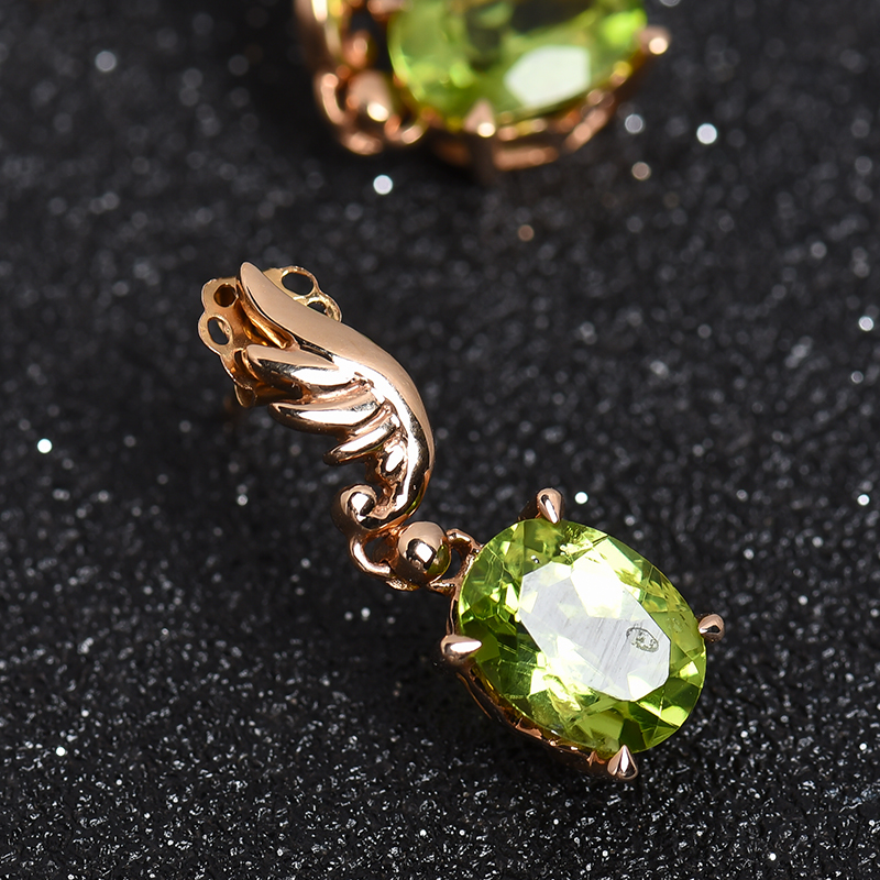 天然K金镶橄榄石耳坠 - 红掌柜