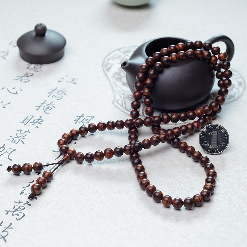 海南虎皮纹黄花梨佛珠-红掌柜