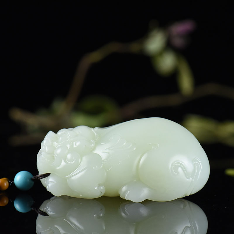 専用　中国古美術品　和田白玉 砡　貔貅 52g 貔貅和田玉白玉腰墜掛件高古玉老玉古董玉器把玩雙