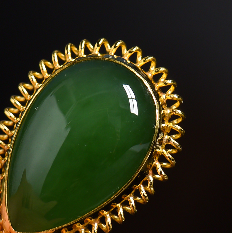 俄罗斯山料金镶碧玉吊坠-红掌柜