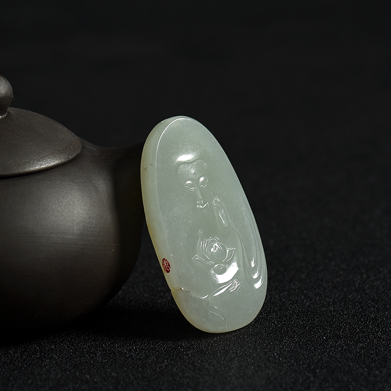 新疆和田青白玉籽料一见花开吊坠-红掌柜