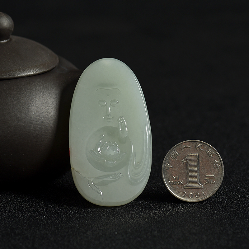 天然新疆和田青白玉籽料吊坠-红掌柜