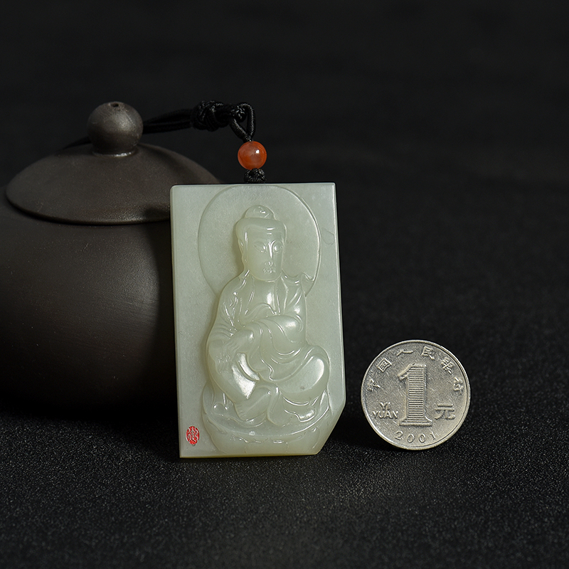天然青白玉籽料观音吊坠-红掌柜