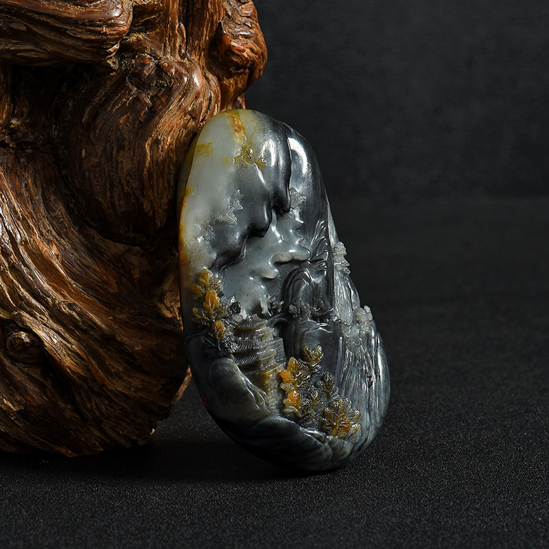 和田玉籽料山水手把件-红掌柜