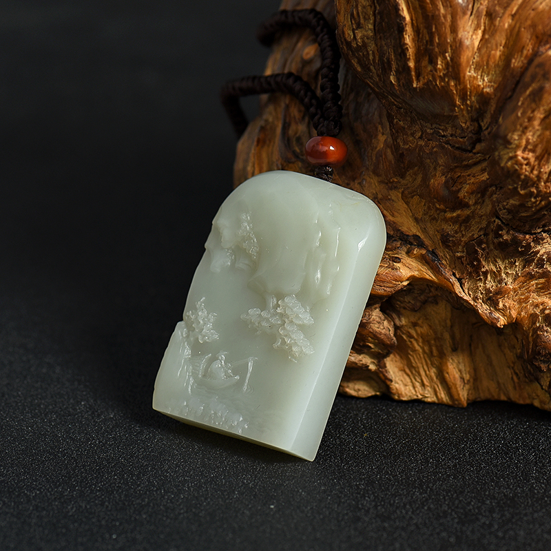 新疆和田青白玉山水吊坠-红掌柜