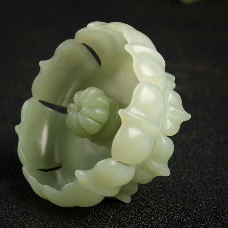 俄料青玉山料莲花摆件-红掌柜