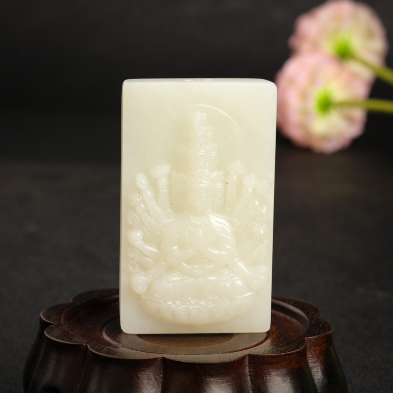 天然俄料白玉山料千手观音吊坠-红掌柜