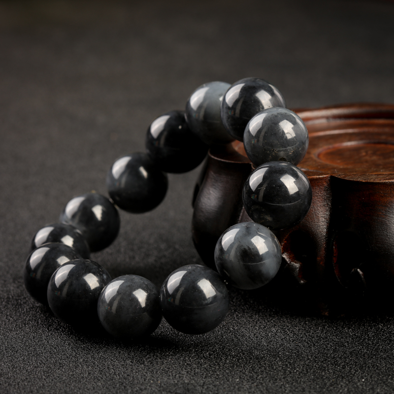 天然和田墨玉籽料手串-红掌柜