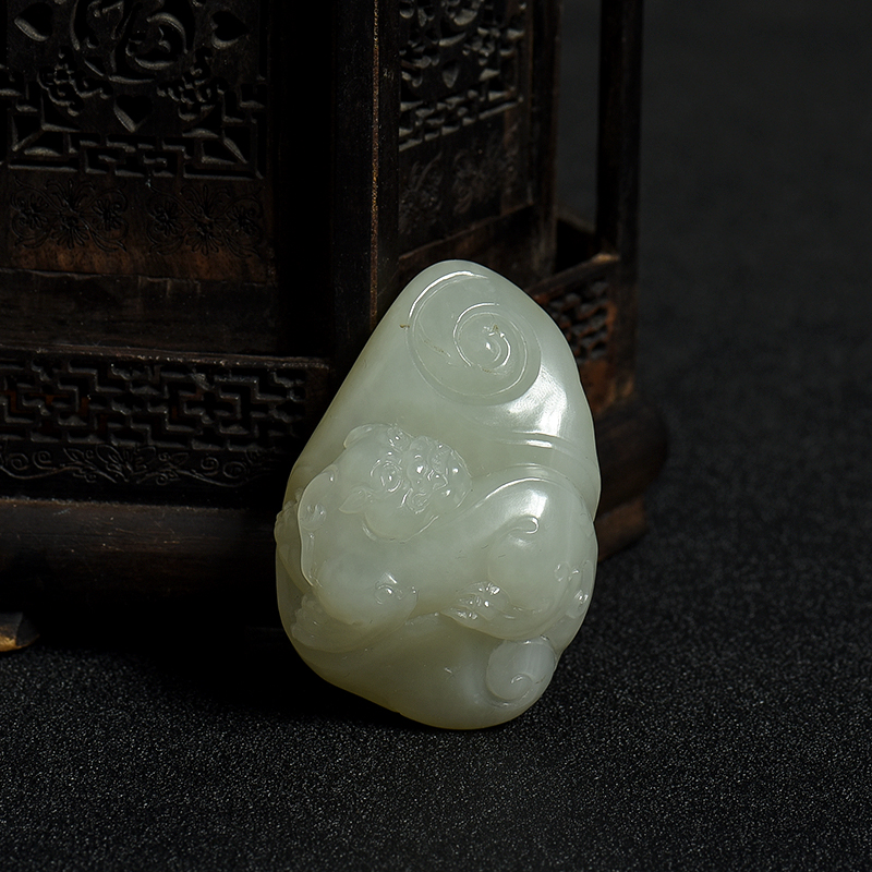 新疆和田白玉籽料貔貅吊坠-红掌柜