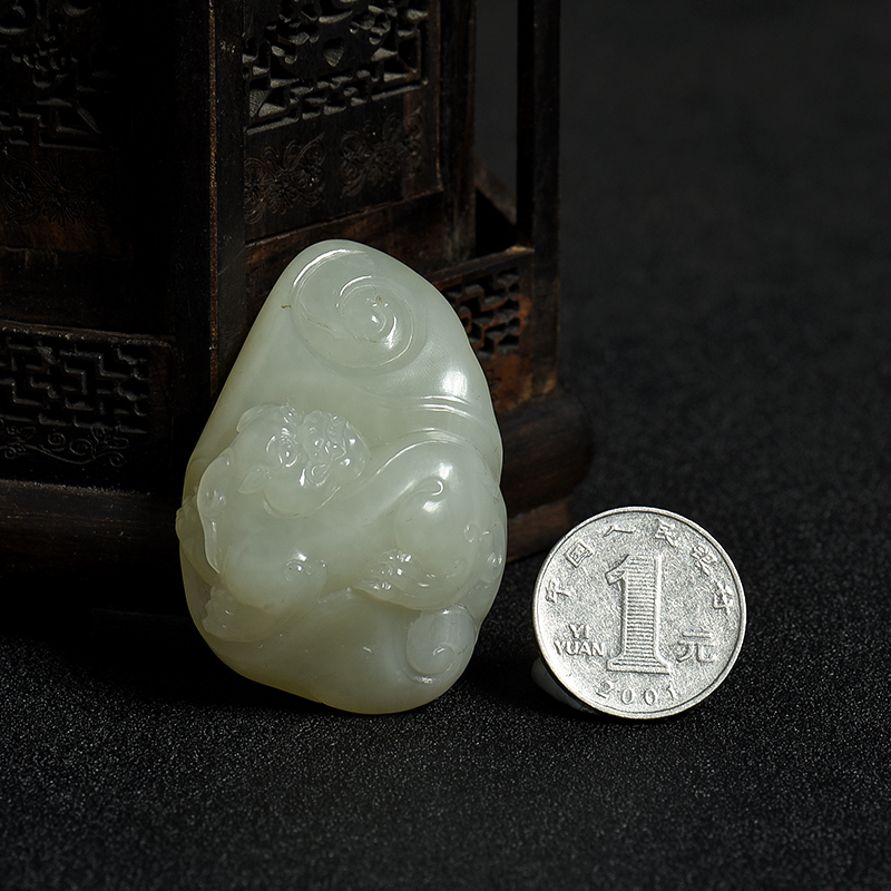 新疆天然和田白玉籽料貔貅吊坠-红掌柜