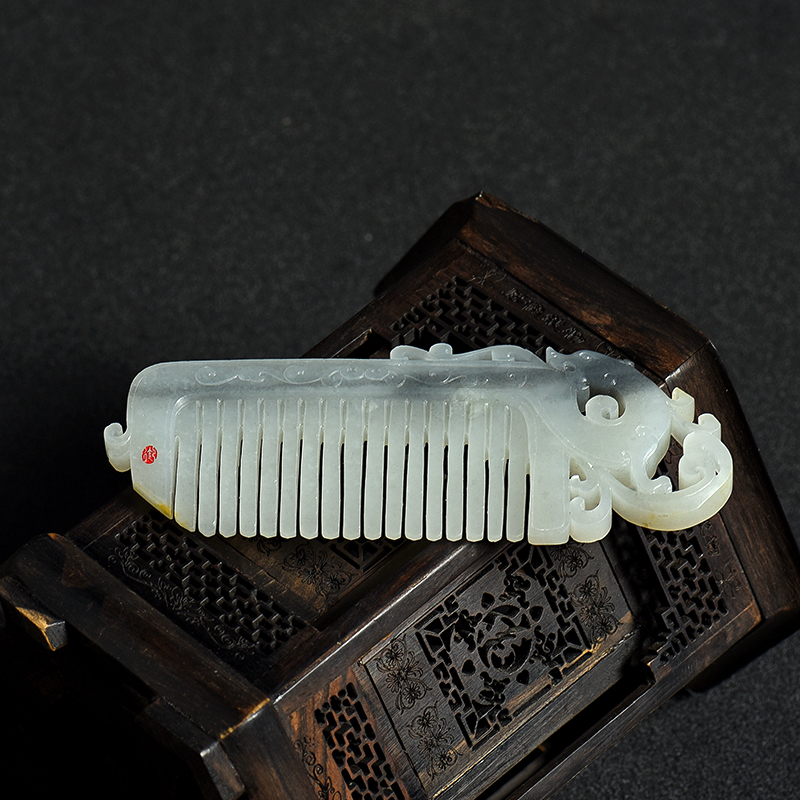 新疆天然和田白玉籽料梳子-红掌柜