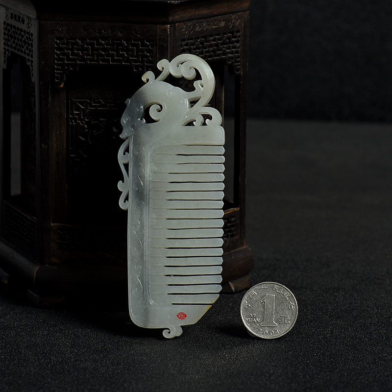 新疆天然和田白玉籽料梳子-红掌柜