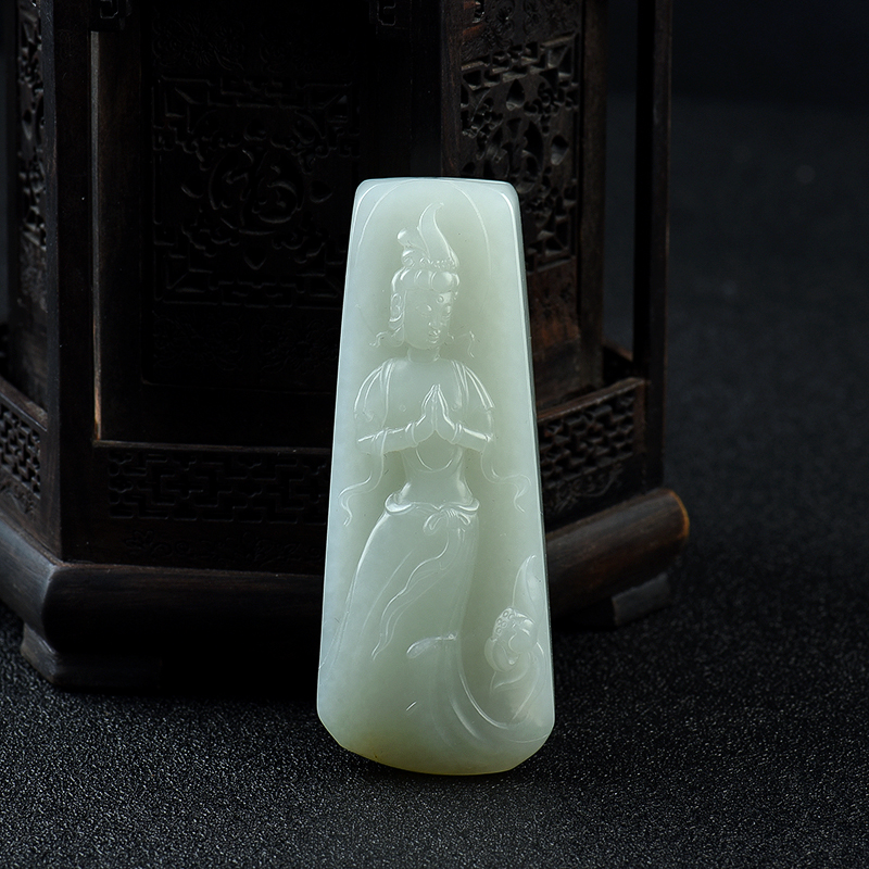 新疆天然籽料和田青白玉侍女吊坠 - 红掌柜