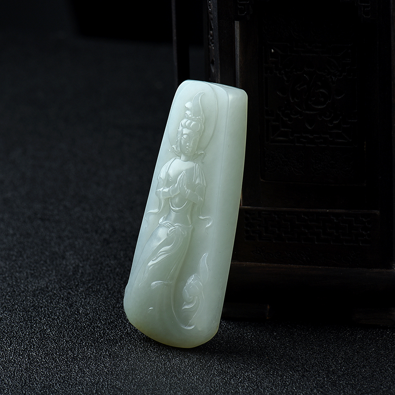 籽料和田青白玉侍女吊坠 - 红掌柜