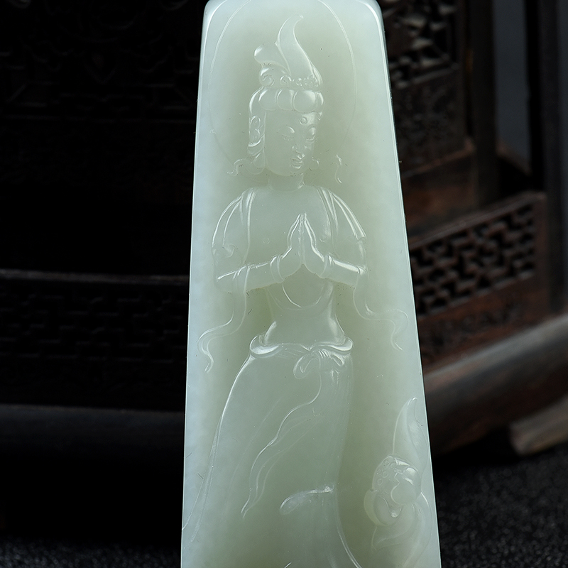 新疆籽料和田青白玉吊坠 - 红掌柜