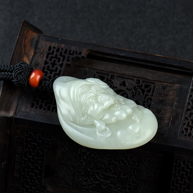 和田白玉济公吊坠-红掌柜