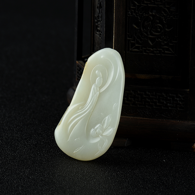 天然和田白玉籽料天女吊坠-红掌柜