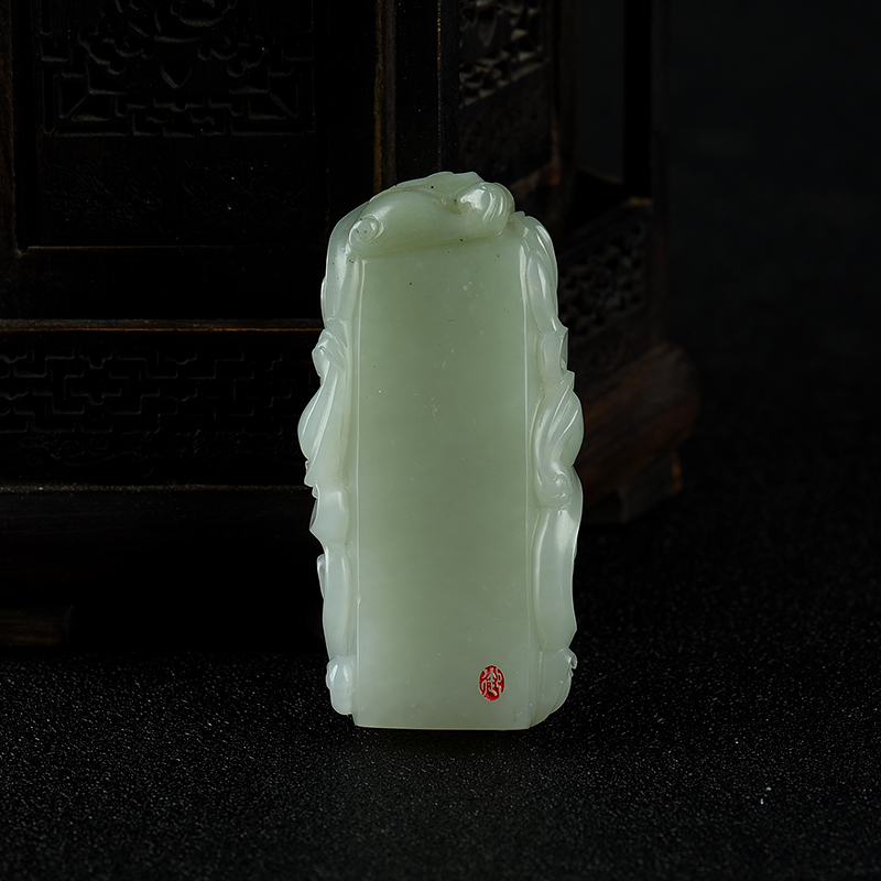 天然和田白玉双龙戏珠吊坠-红掌柜