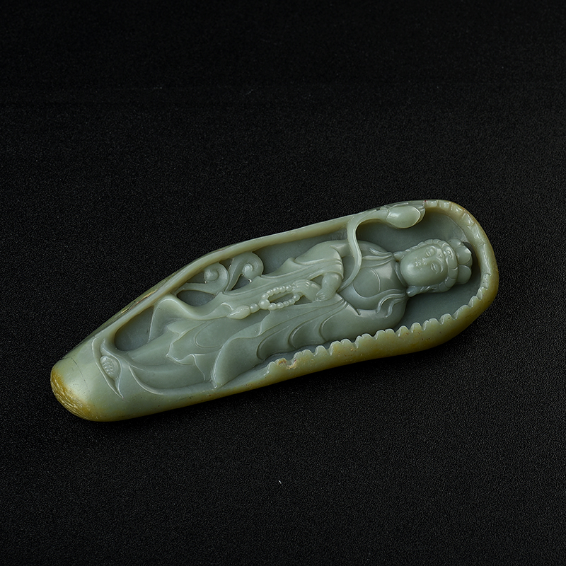 天然和田青白玉籽料观音摆件-红掌柜