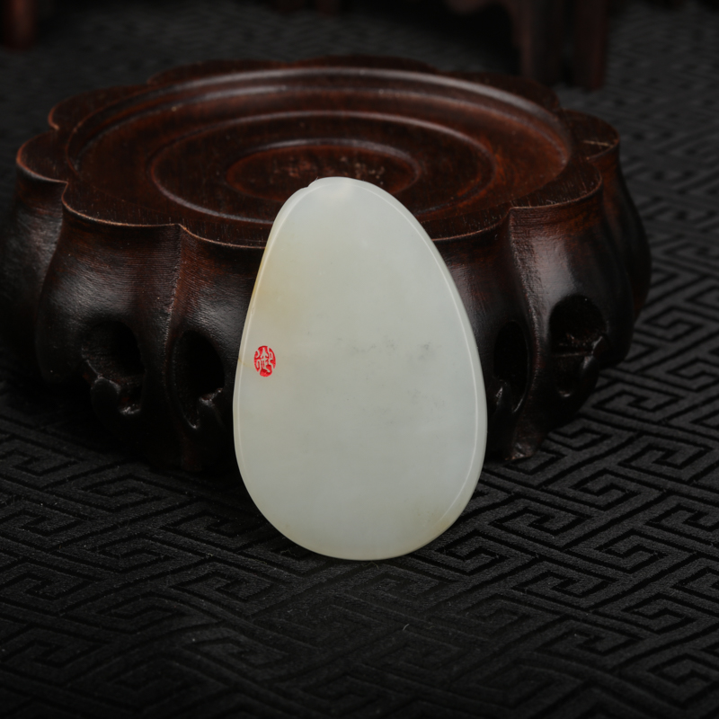 新疆天然和田白玉籽料吊坠-红掌柜