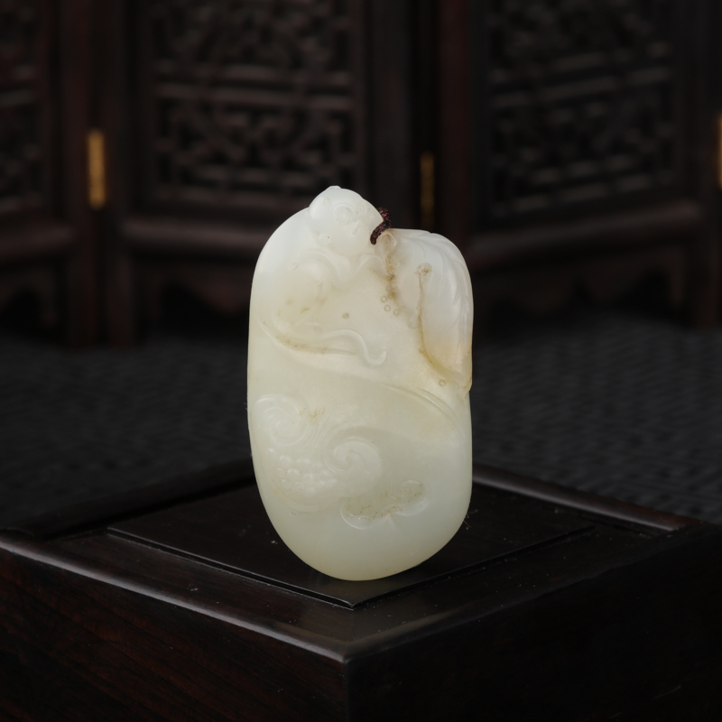 籽料和田白玉福寿如意吊坠-红掌柜