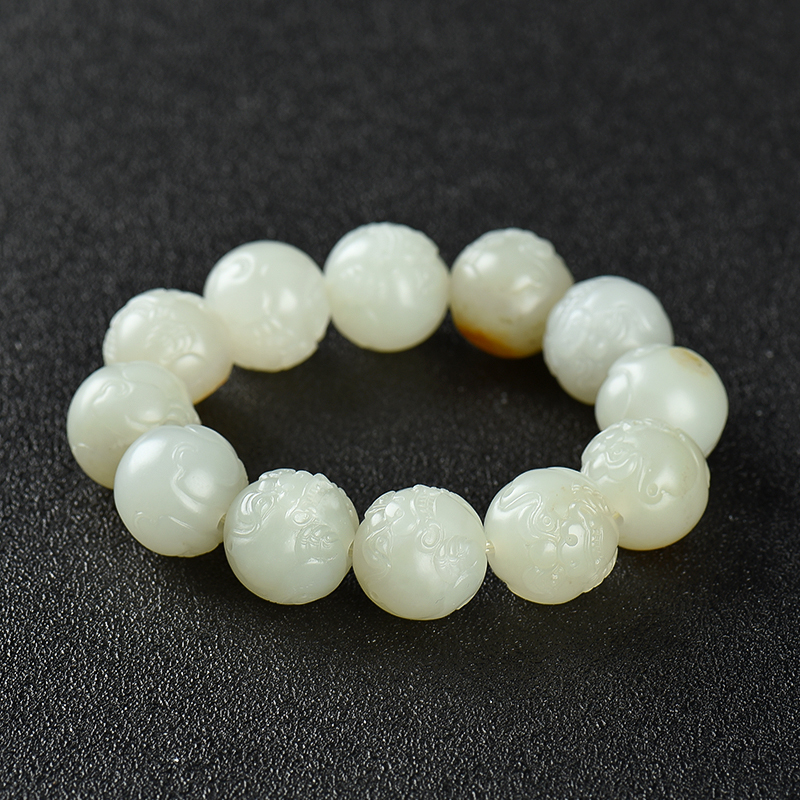 籽料和田青白玉瑞兽头手串-红掌柜