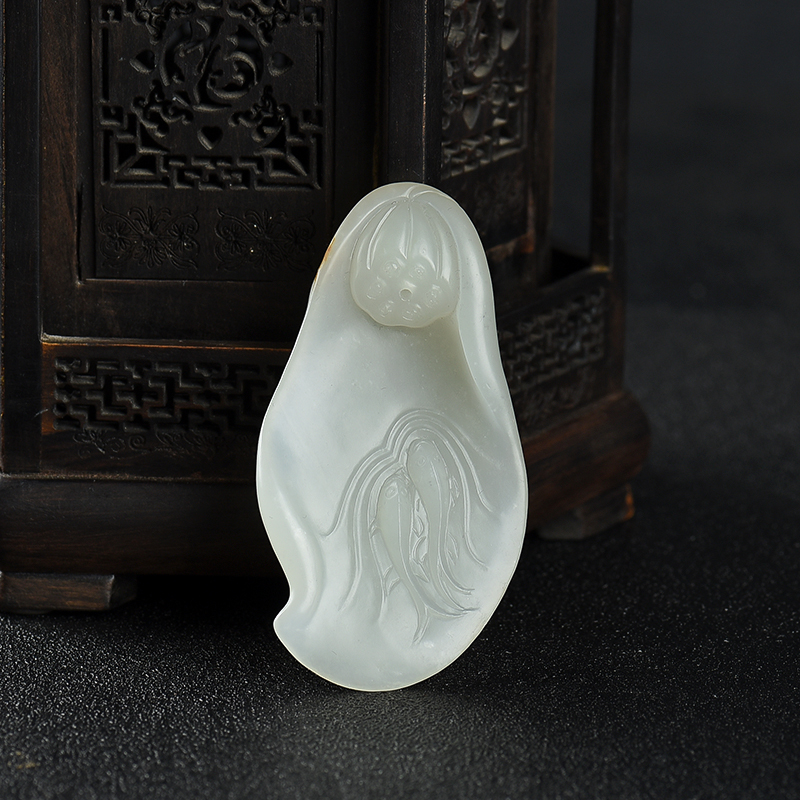 籽料和田白玉年年有余吊坠-红掌柜