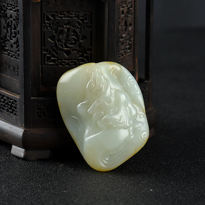 籽料和田青白玉老子吊坠-红掌柜