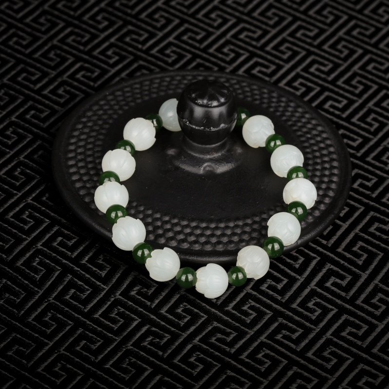 山料和田白玉莲花手链-红掌柜