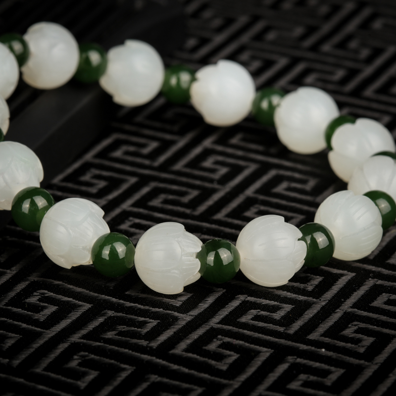 山料和田白玉莲花手链-红掌柜