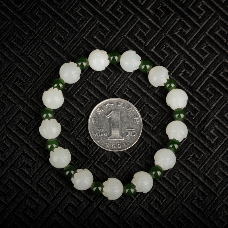 山料和田白玉莲花手链-红掌柜