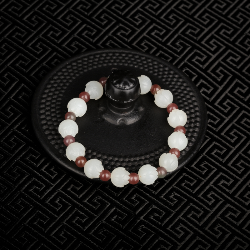 山料和田白玉莲花手链-红掌柜