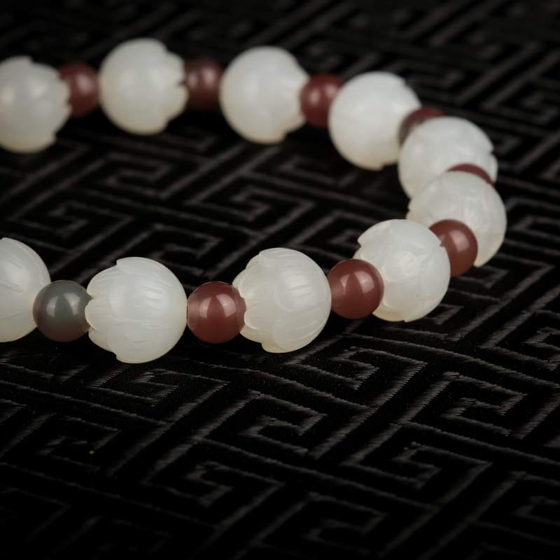 俄罗斯和田白玉莲花手链-红掌柜