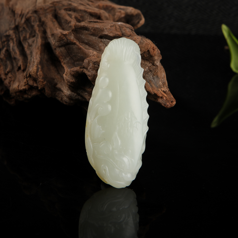 天然籽料和田白玉年年有余吊坠-红掌柜