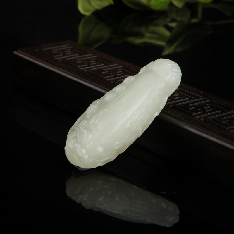 天然和田白玉年年有余吊坠-红掌柜