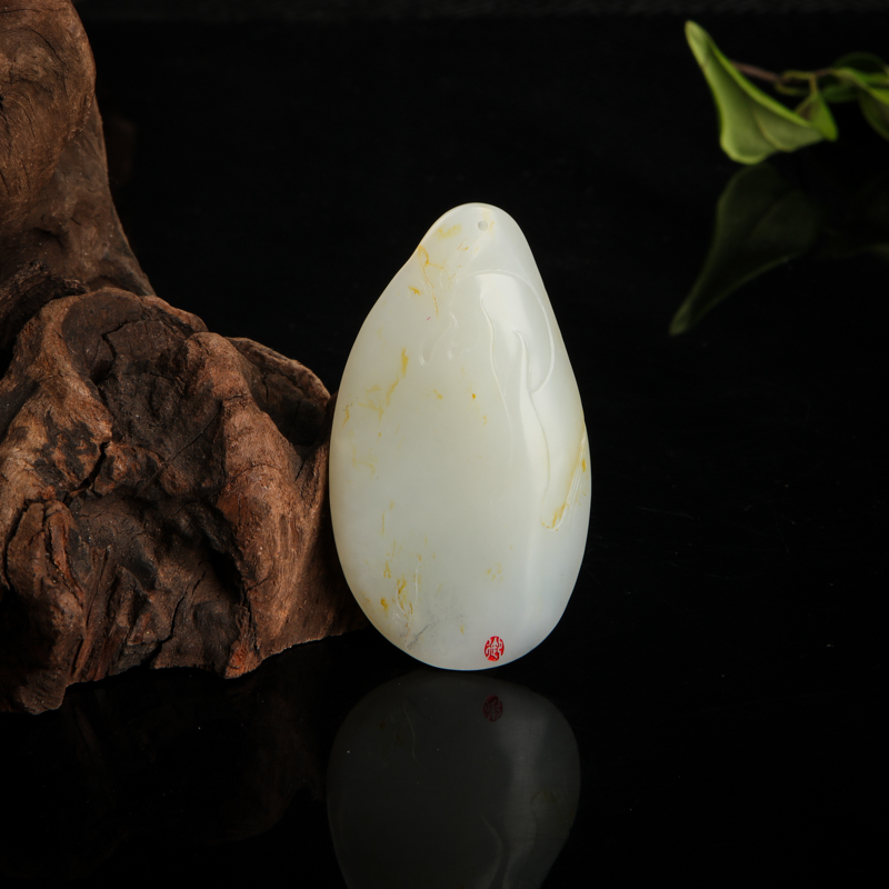 天然籽料和田青花玉吊坠-红掌柜