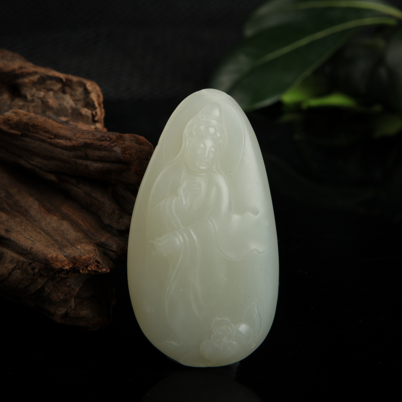 新疆天然籽料和田白玉观音吊坠-红掌柜