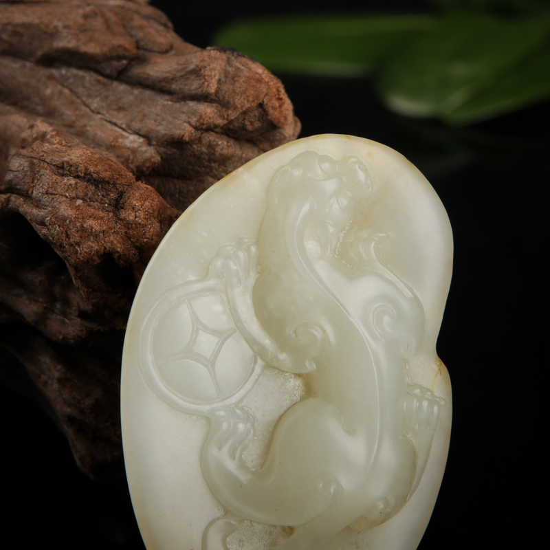 天然和田青白玉貔貅吊坠-红掌柜