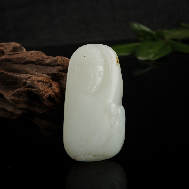 籽料和田白玉禅悟吊坠-红掌柜