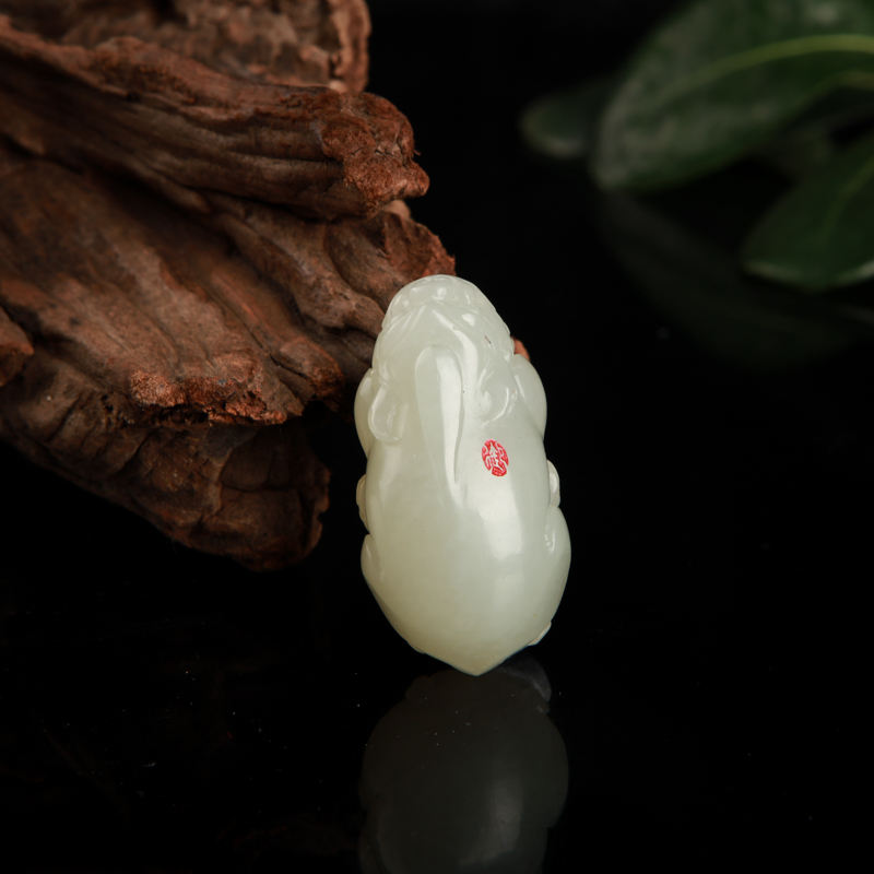 籽料和田青白玉貔貅吊坠-红掌柜
