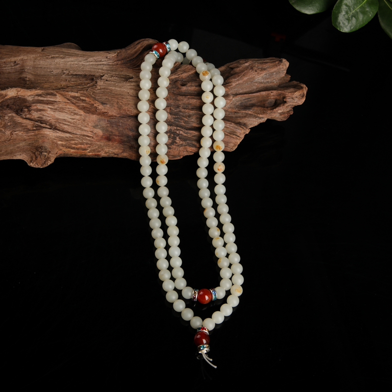 山料和田白玉108佛珠-红掌柜