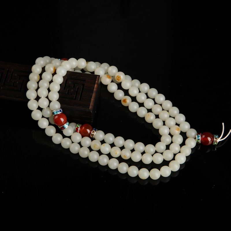 天然和田白玉108佛珠-红掌柜