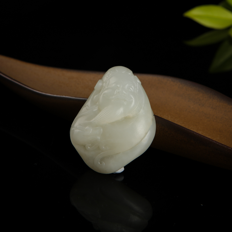 天然和田白玉财神吊坠-红掌柜