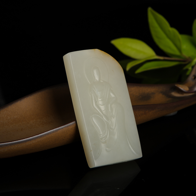 天然籽料和田白玉无相佛吊坠-红掌柜