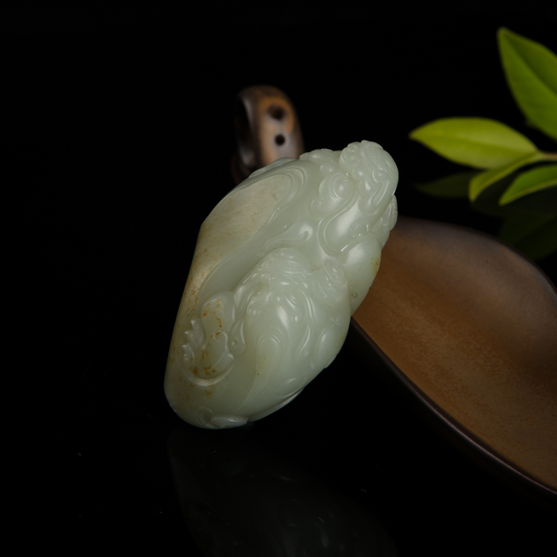 天然和田青白玉貔貅吊坠-红掌柜