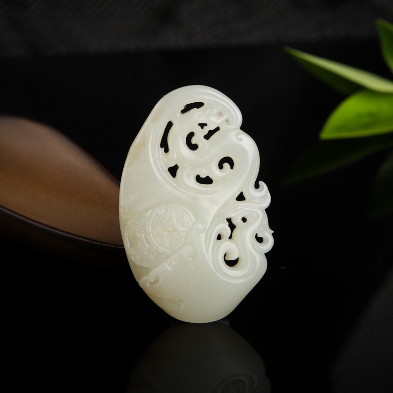 籽料和田白玉龙凤呈祥吊坠-红掌柜